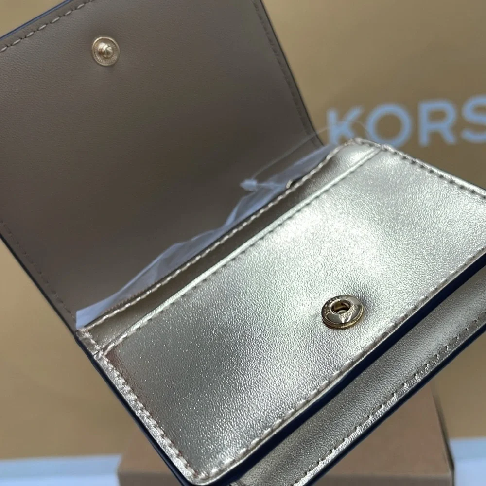 MICHAEL KORS Carson Small Metallic Pebbled Leather Wallet Pale Gold  NWT